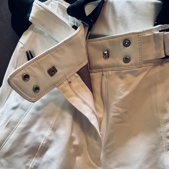 NEW Goldwinn Ladies White Ski Fitted Pants GTEC Stretch W/Black Suspenders - Picture 4 of 14